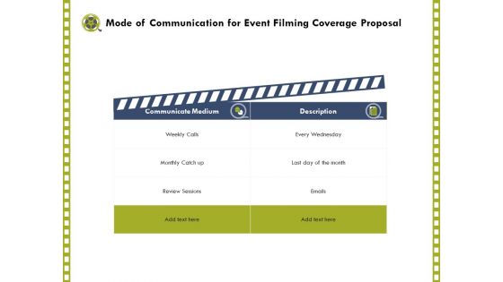 Capture Business Events Mode Of Communication For Event Filming Coverage Proposal Ppt Styles Designs PDF