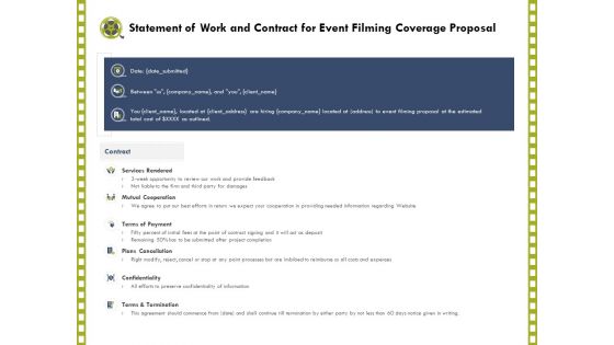 Capture Business Events Statement Of Work And Contract For Event Filming Coverage Proposal Ppt Model Graphics Design PDF