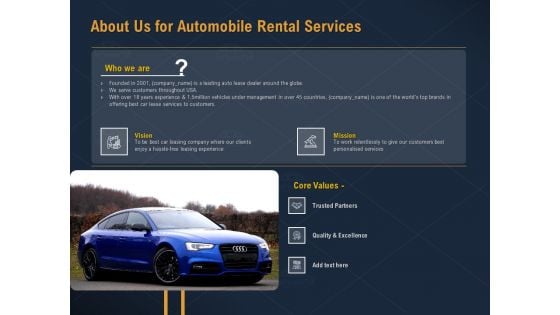 Car Hiring About Us For Automobile Rental Services Ppt Summary Slide Download PDF