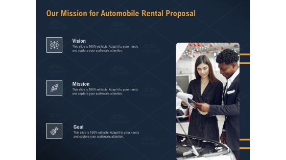 Car Hiring Our Mission For Automobile Rental Proposal Ppt Ideas Guide PDF