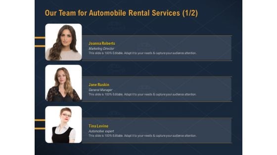 Car Hiring Our Team For Automobile Rental Services Marketing Ppt Model Graphic Images PDF