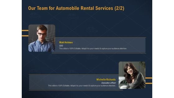 Car Hiring Our Team For Automobile Rental Services Ppt Pictures Slide PDF