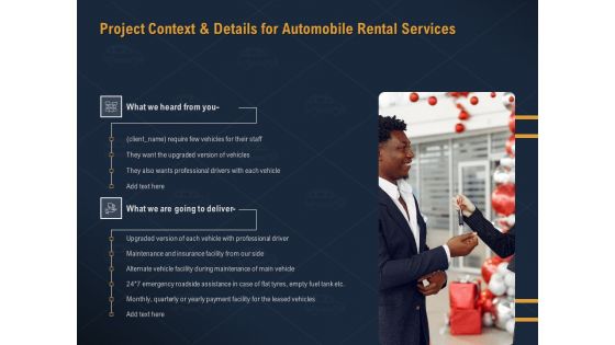 Car Hiring Project Context And Details For Automobile Rental Services Ppt Inspiration Smartart PDF