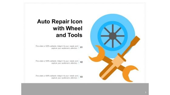 Car Service Icon Mobile Engineer Auto Repair Wheel And Tools Ppt PowerPoint Presentation Complete Deck