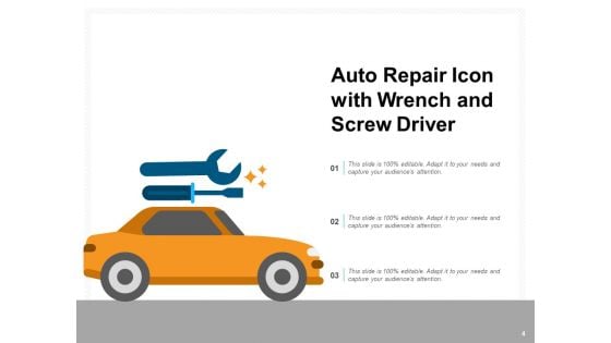 Car Service Icon Mobile Engineer Auto Repair Wheel And Tools Ppt PowerPoint Presentation Complete Deck