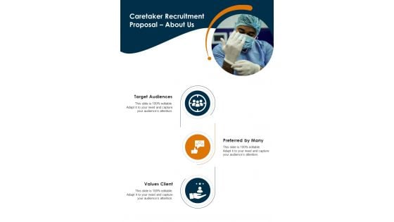Caretaker Recruitment Proposal About Us Slide2 One Pager Sample Example Document Caretaker Recruitment Proposal About Us Slide2 One Pager Sample Example Document