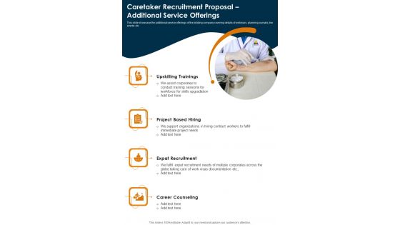 Caretaker Recruitment Proposal Additional Service Offerings One Pager Sample Example Document