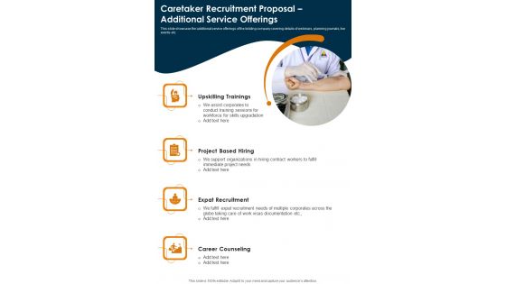Caretaker Recruitment Proposal Additional Service Offerings One Pager Sample Example Document Caretaker Recruitment Proposal Additional Service Offerings One Pager Sample Example Document
