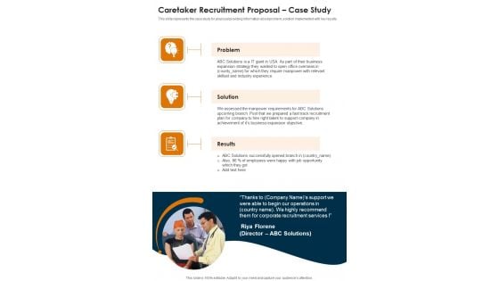 Caretaker Recruitment Proposal Case Study One Pager Sample Example Document Caretaker Recruitment Proposal Case Study One Pager Sample Example Document