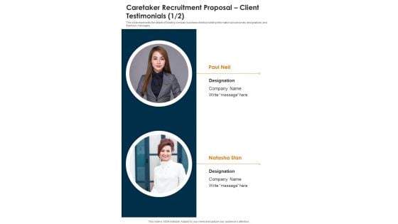 Caretaker Recruitment Proposal Client Testimonials One Pager Sample Example Document