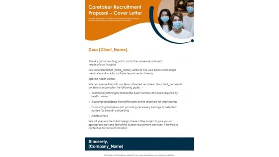 Caretaker Recruitment Proposal Cover Letter One Pager Sample Example Document Caretaker Recruitment Proposal Cover Letter One Pager Sample Example Document