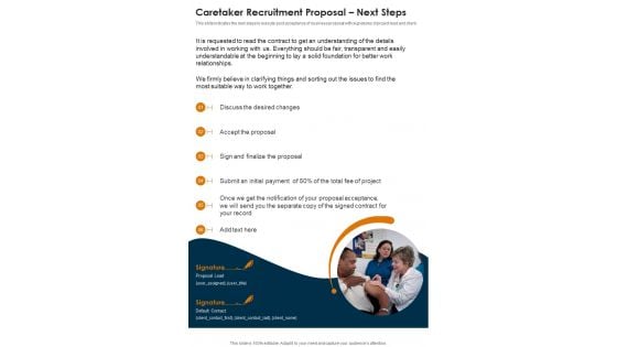 Caretaker Recruitment Proposal Next Steps One Pager Sample Example Document