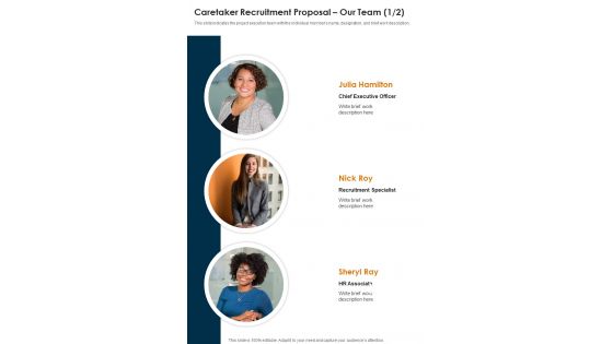 Caretaker Recruitment Proposal Our Team One Pager Sample Example Document
