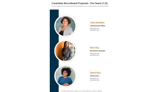 Caretaker Recruitment Proposal Our Team One Pager Sample Example Document Caretaker Recruitment Proposal Our Team One Pager Sample Example Document
