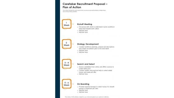 Caretaker Recruitment Proposal Plan Of Action One Pager Sample Example Document