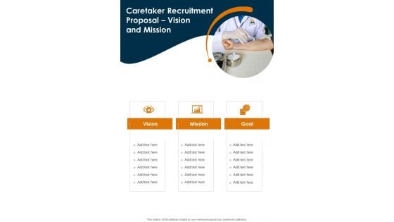 Caretaker Recruitment Proposal Vision And Mission One Pager Sample Example Document