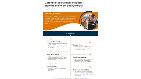 Caretaker Recruitment Statement Of Work And Contract One Pager Sample Example Document