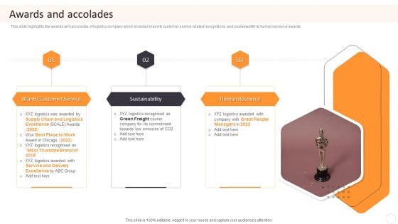 Cargo Logistics Company Profile Awards And Accolades Designs PDF