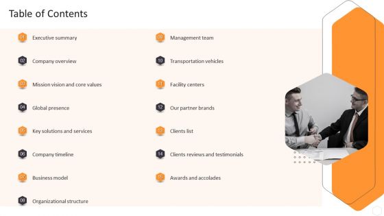 Cargo Logistics Company Profile Table Of Contents Topics PDF