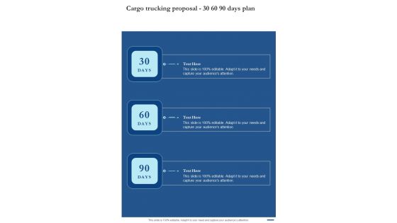 Cargo Trucking Proposal 30 60 90 Days Plan One Pager Sample Example Document