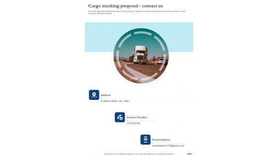Cargo Trucking Proposal Contact Us One Pager Sample Example Document