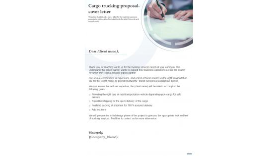 Cargo Trucking Proposal Cover Letter One Pager Sample Example Document