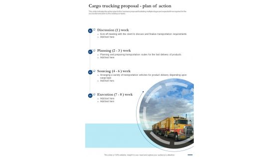 Cargo Trucking Proposal Plan Of Action One Pager Sample Example Document