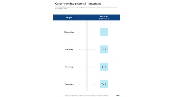 Cargo Trucking Proposal Timeframe One Pager Sample Example Document