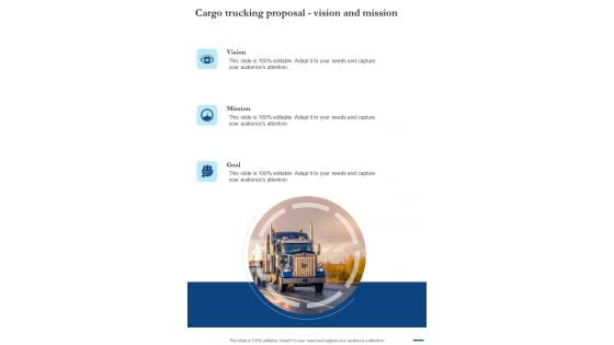 Cargo Trucking Proposal Vision And Mission One Pager Sample Example Document