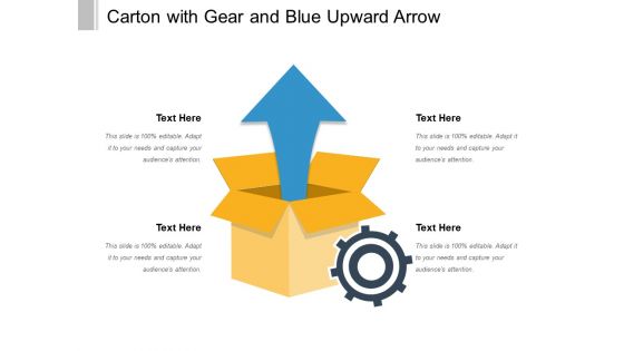 Carton With Gear And Blue Upward Arrow Ppt PowerPoint Presentation Outline Guidelines PDF