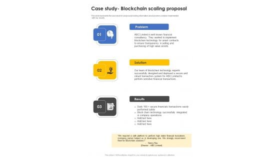 Case Study Blockchain Scaling Proposal One Pager Sample Example Document