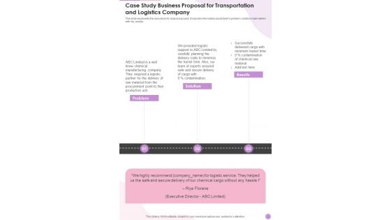 Case Study Business Proposal For Transportation And Logistics Company One Pager Sample Example Document Case Study Business Proposal For Transportation And Logistics Company One Pager Sample Example Document