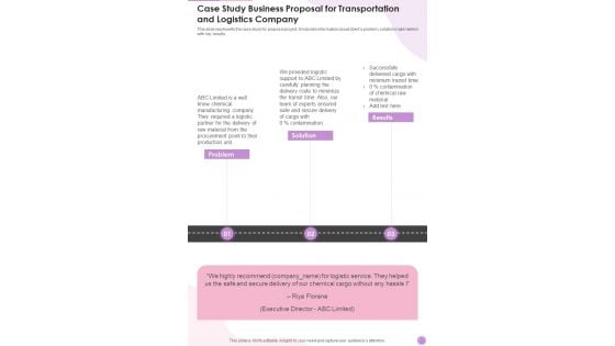 Case Study Business Proposal For Transportation And Logistics Company One Pager Sample Example Document