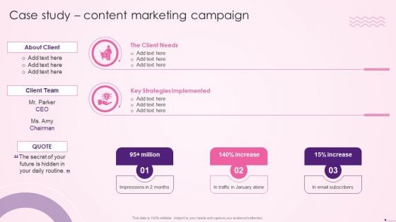 Case Study Content Marketing Campaign Social Media Content Promotion Playbook Portrait PDF