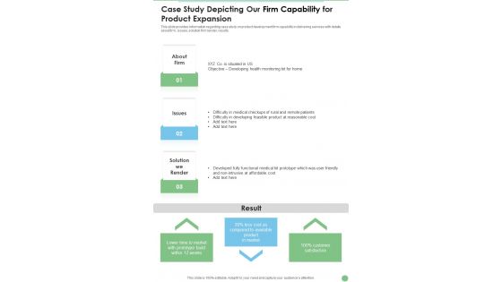 Case Study Depicting Our Firm Capability For Product Expansion One Pager Sample Example Document