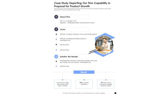 Case Study Depicting Our Firm Capability Proposal Product Growth One Pager Sample Example Document