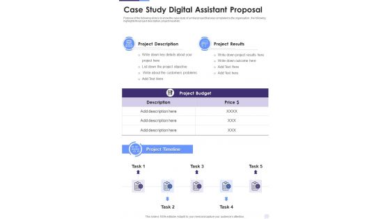 Case Study Digital Assistant Proposal One Pager Sample Example Document