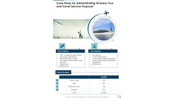Case Study For Administrating Business Tour And Travel Service Proposal One Pager Sample Example Document