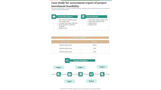 Case Study For Assessment Report Of Project Investment Feasibility One Pager Sample Example Document