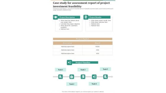 Case Study For Assessment Report Of Project Investment Feasibility One Pager Sample Example Document Case Study For Assessment Report Of Project Investment Feasibility One Pager Sample Example Document