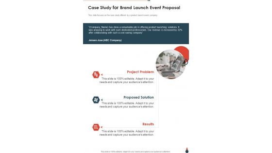 Case Study For Brand Launch Event Proposal One Pager Sample Example Document