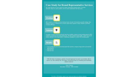 Case Study For Brand Representative Services One Pager Sample Example Document