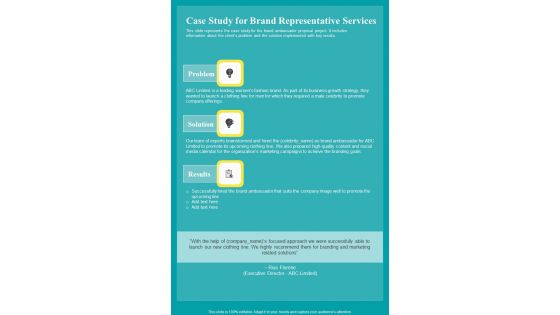 Case Study For Brand Representative Services One Pager Sample Example Document Case Study For Brand Representative Services One Pager Sample Example Document