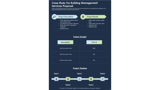 Case Study For Building Management Services Proposal One Pager Sample Example Document