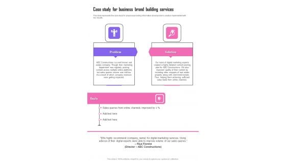 Case Study For Business Brand Building Services One Pager Sample Example Document