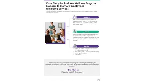 Case Study For Business Wellness Program Proposal To Promote One Pager Sample Example Document