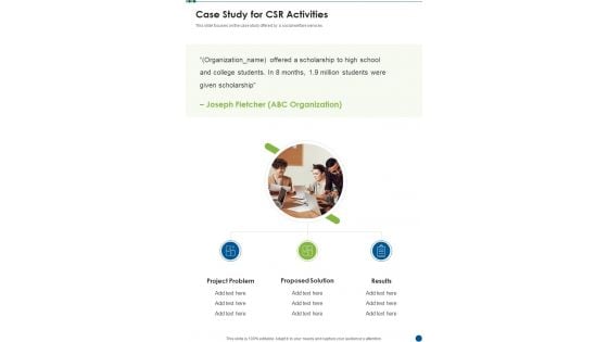 Case Study For CSR Activities One Pager Sample Example Document