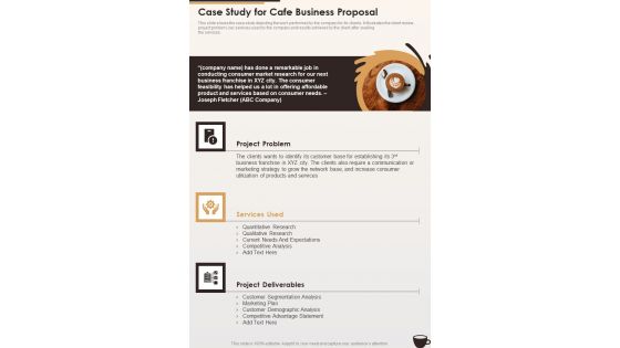 Case Study For Cafe Business Proposal One Pager Sample Example Document