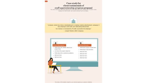 Case Study For Client Testimonials Of Staff Apprenticeship Program Proposal One Pager Sample Example Document Case Study For Client Testimonials Of Staff Apprenticeship Program Proposal One Pager Sample Example Document