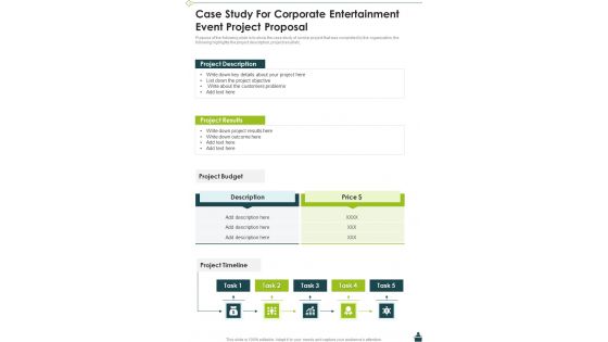 Case Study For Corporate Entertainment Event Project Proposal One Pager Sample Example Document